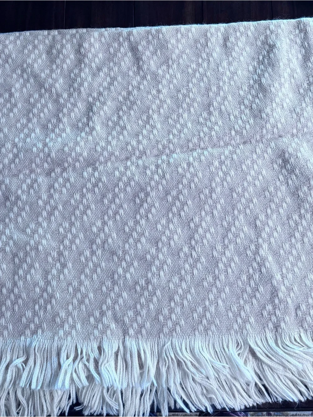 Vintage Pendleton Cream Textured 100% Virgin Wool Blanket with Fringe